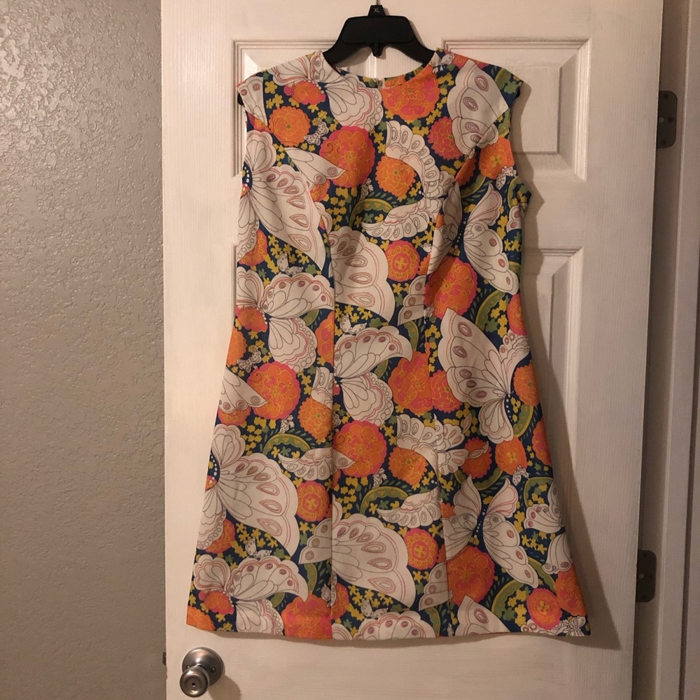 Vintage abstract print sleeveless shift dress sz14